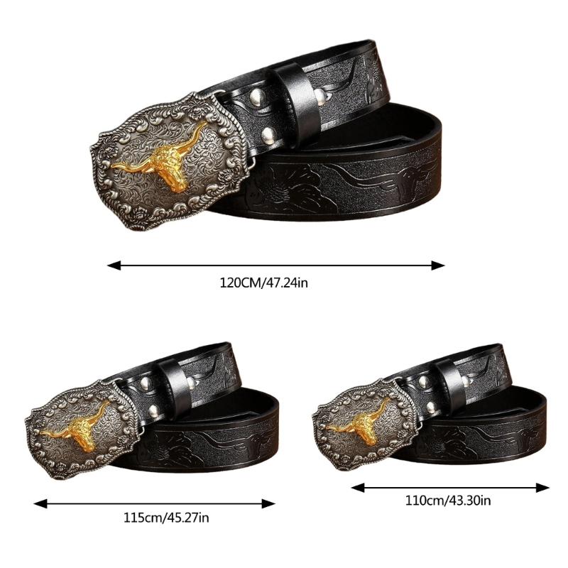 Women Western Belt Engraved Bull Metal Buckle Pants Belt Unisex Cowgirl Belt