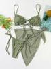 Neuer Damen einfarbiger Neckholder-Bikini 3-teiliges Set - High-Waist Mesh Split Badeanzug