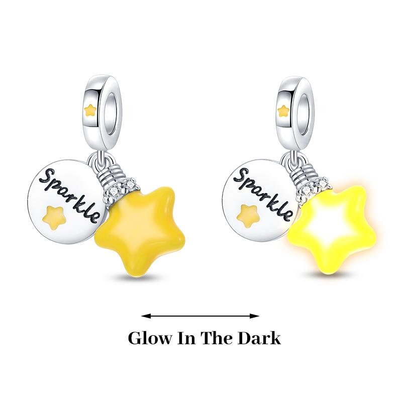 925 Silver Plated Fireflies Butterfly Stars Luminous Charms Beads Fit 3mm 925 Original Bracelets DIY Jewelry Gift