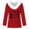 Women's T-shirt Valentine's Day Printed Shirt Long Sleeved Party Lover Wool Collar V-neck Top