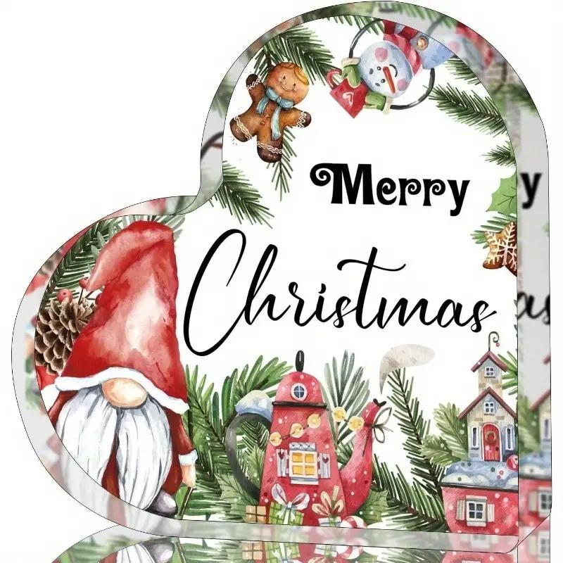Merry Christmas Teapot Gnome Heart-Shaped Acrylic Decor - Perfect for Home & Office, Ideal Holiday Gift for Family and Friends - Acrylic Desktop 