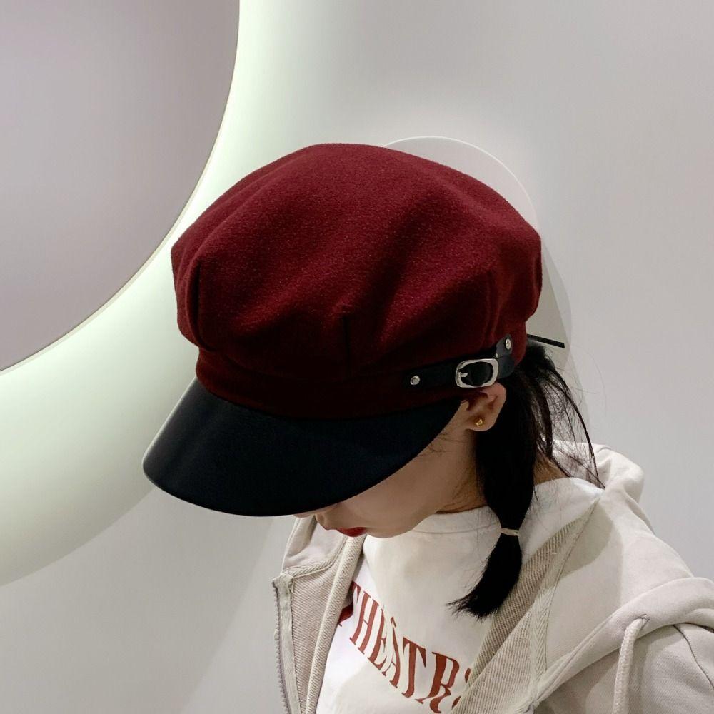 Korean Style Women Octagonal Cap Solid Color Winter Painter Hat Retro Woolen Beret  Ladies