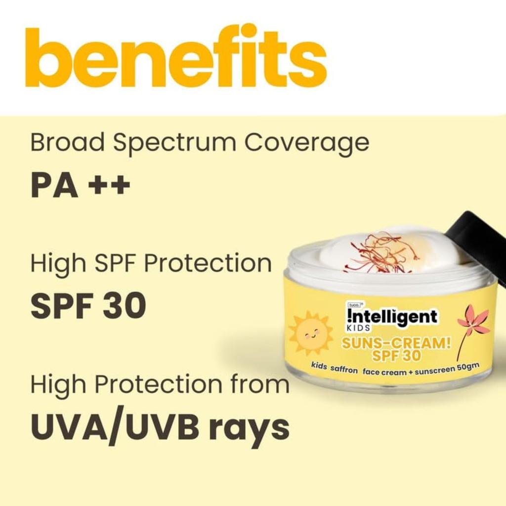 Tuco® Kids Bright Skin Kit | Saffran Ansiktskräm (Solskydd) (50 g) & Återfuktar dagligen Body Lotion (200 ml) | Brett spektrum | Åldrar 2-5, 5-10, 10-15 |