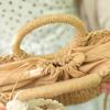 Women Cute Ribbon Straw Bags Summer Handmade Half Moon Beach Wild Totes Handbags