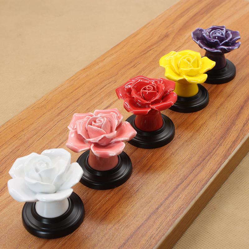 Rose Ceramic Cabinet Handle - Modern Pastoral Style, Single Hole Design for Drawer, Wardrobe, or Door