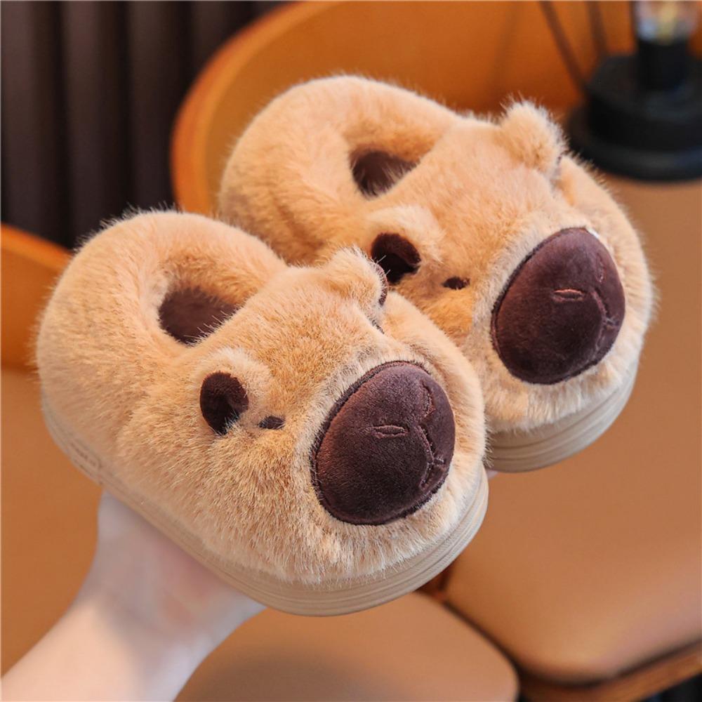 

Non Slip Children s Cotton Slippers Plush Kids Winter Warm Booties Kids Plush Shoes Girls Boys Light Brown - 26/27