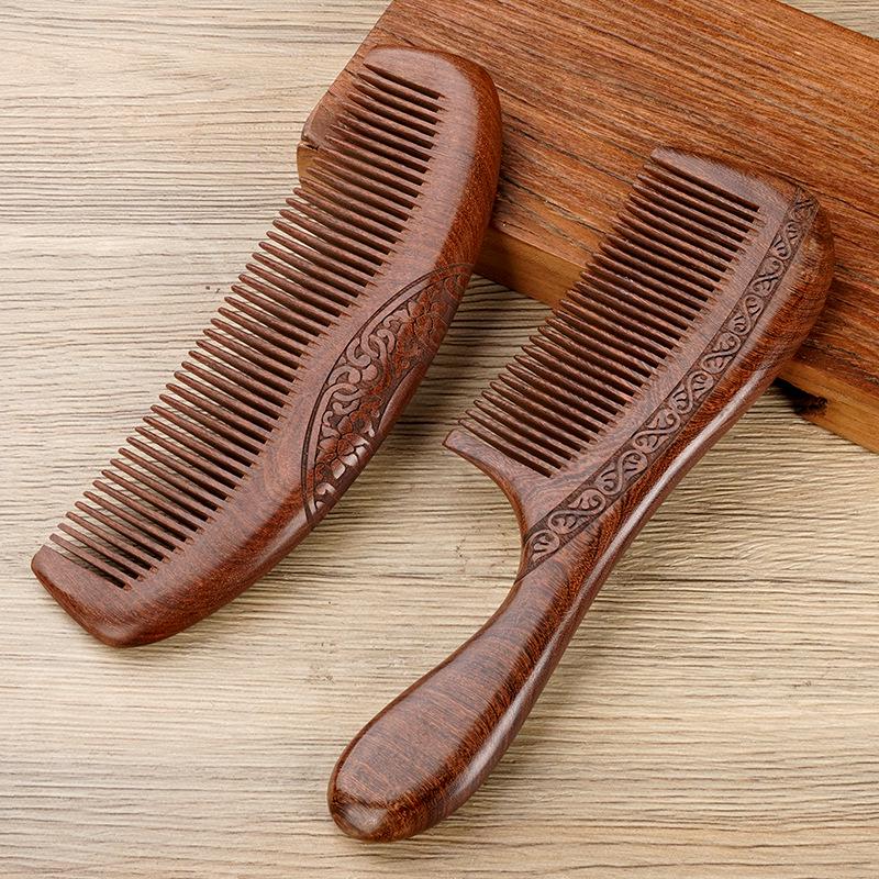 Natural Black Gold Double-Sided Sandalwood Comb: Carved Wooden Scalp Massager for Women's Long Hair - Ideal Mom Gift
