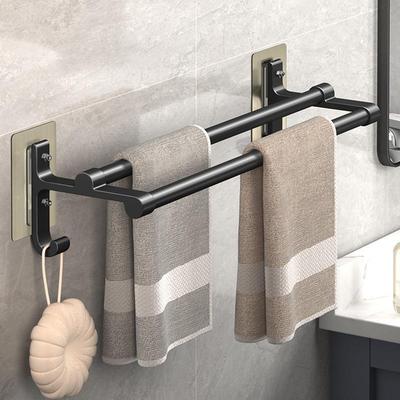 Double Bar Aluminum Alloy Towel Rack - Punch-In Type with Non-Marking Sticker