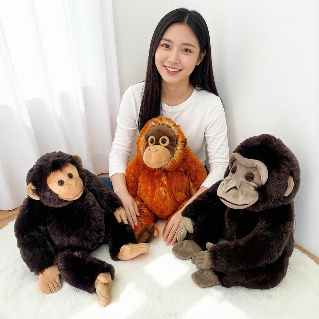 Like Real Zoo Animal Monkey Plush Toy Stuffed Orangutan Chimpanzee Long Fur Fluffy Plushie Companion Man Gift