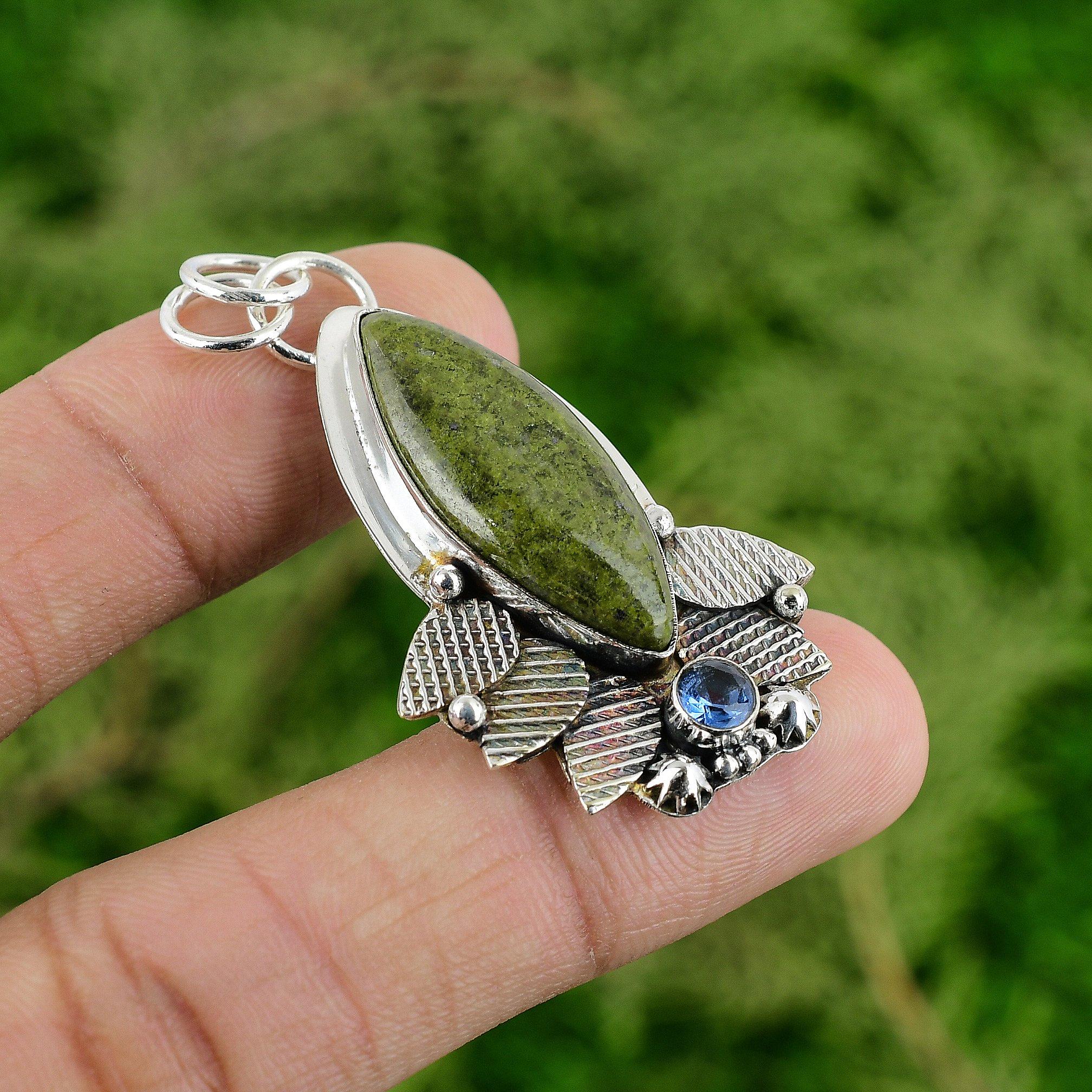 

925 Sterling Silver Unakite Stone Tanzanite Quartz Elegant Wife Pendant Jewelry