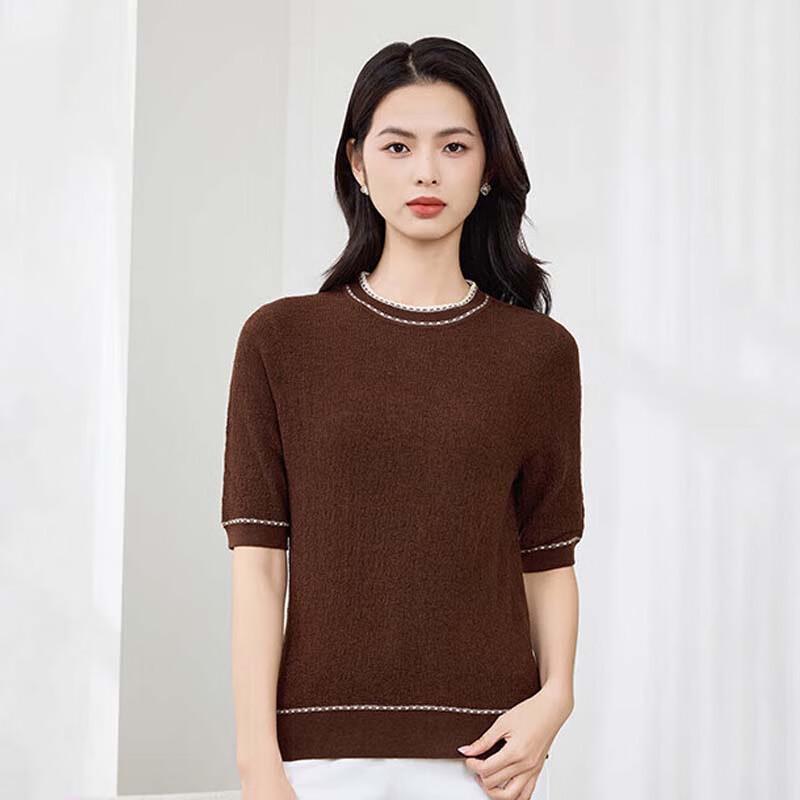 JESSIE Women's Color-block Round Neck Short Sleeve Knit T-Shirt