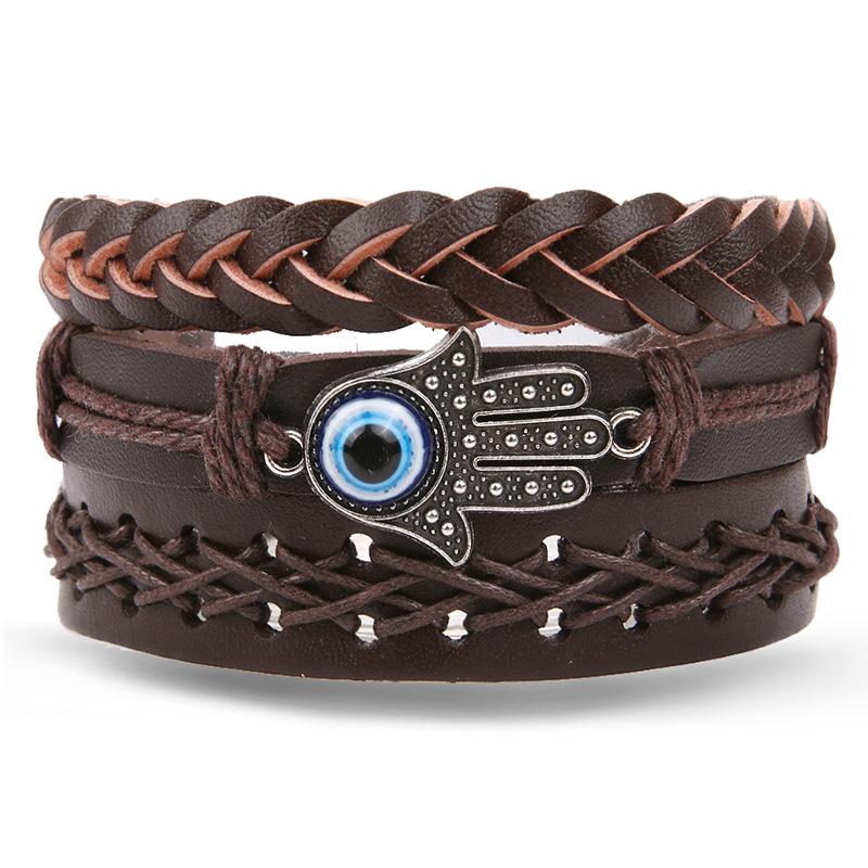 Batman Vintage Rope and Beads Multi-Layer Leather Bracelet Set for Men