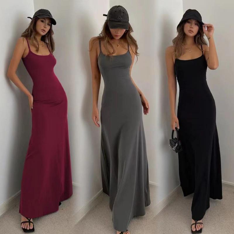 Summer Women Casual Straps Backless Dress for Women Elegant Slim Fit Solid Sexy Party Long Dress New High Waist A Line Sleeveless Ladies Dress 3397