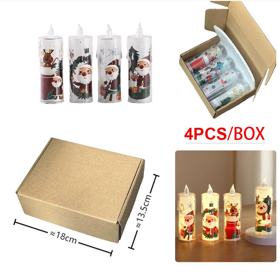 4PCS Electronic Candle Christmas Decoration Transparent With Printed LED Simulation Flameless Candle Ambient Lighting Xmas Gift