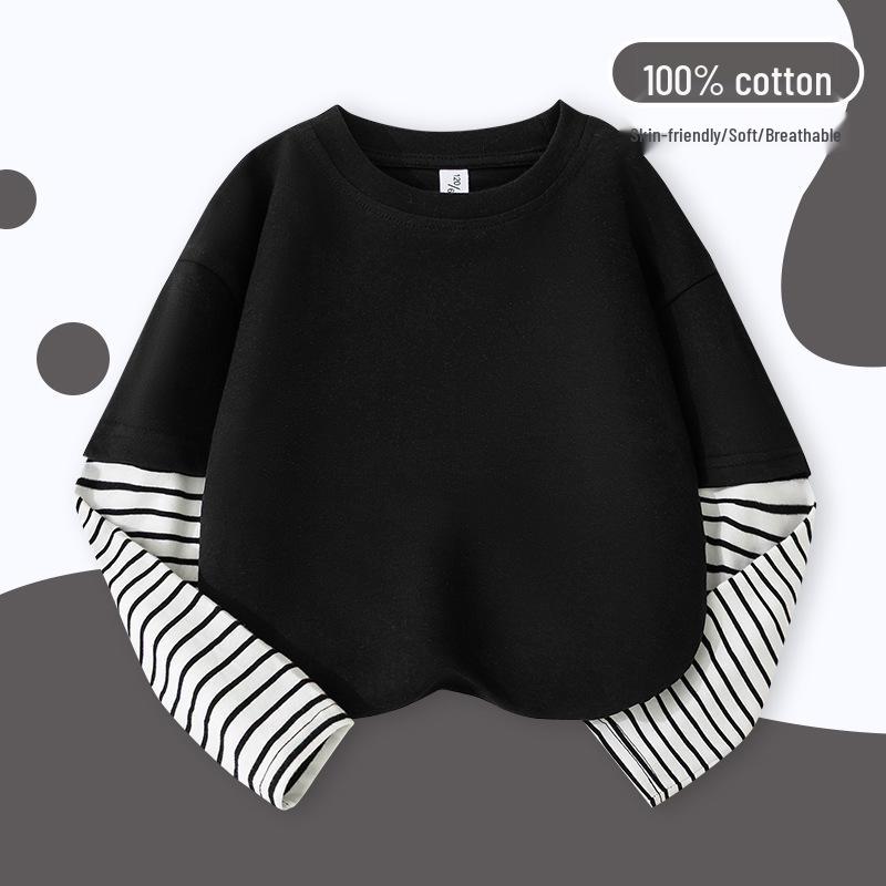 Boys' Striped Patchwork Cotton Long-Sleeve T-Shirt - 2025 Autumn Fashion
