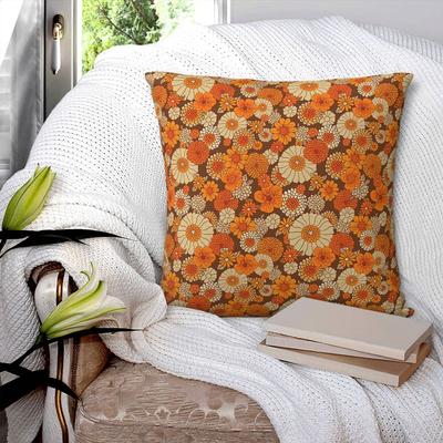 Années 70 Rétro Marguerites Vintage Flower Power Orange et Marron Boho Housse de Coussin Carrée Housse de Coussin Taie d'Oreiller Housse de Coussin Décoratif