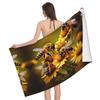 Sunflower Bees Print Beach Towel Quick Dry Absorbent Bath Towel Super Soft for Pool,Beach,Bath,Gym,Travel,Spa,Sport, Yoga Mat