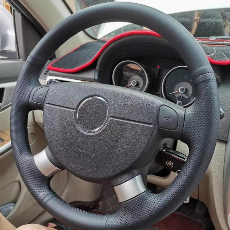 DIY Black Perforated Wooden leather Car Steering Wheel Cover for Chevrolet Lova Aveo Buick Excelle Daewoo Gentra 2013-2015