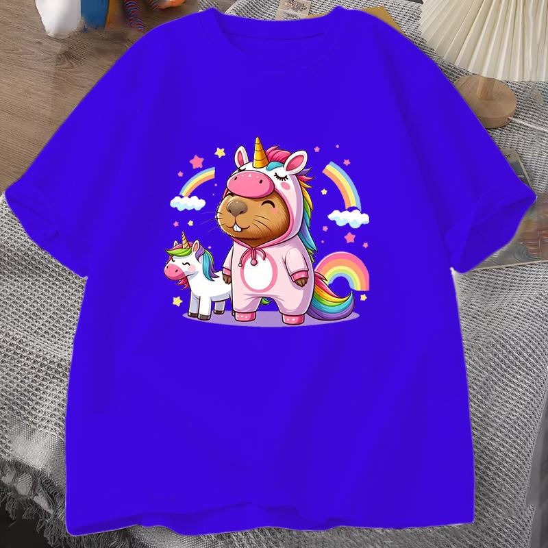 New Cute Unicorn Capibala Print Casual Tshirt Women T Shirt Summer Casual Short Sleeve Harajuku Tops Unisex Tops