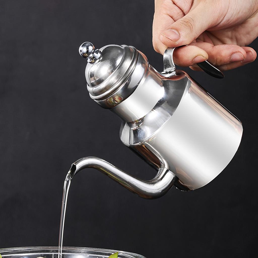 Home Oil Vinegar Dispenser Household Jug Silver Stainless Steel 1pc Vinegar Dispenser Oil Olive Pot Pourer Sauce