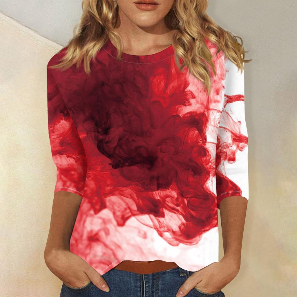 Women's Fashion Casual Three-quarter Sleeve Halloween Printed Round Neck Top