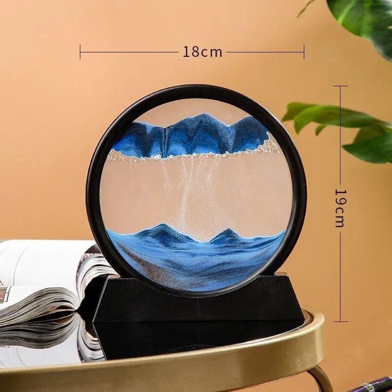 3D Flowing Sand Art Picture 7-Inch Round Glass Seaview Hourglass Flowing Sand Craft Flowing Sand Painting Home Decoration