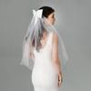 Elegant Bridal Wedding Headdress Double Layer Mesh Tulle White Color Women Short Wedding Veil with Clip Ribbon Bride Headpiece