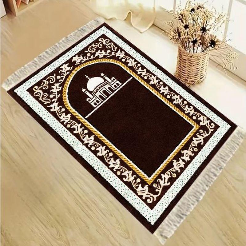 Aksamitna Mata do Modlitwy Muzułmańskiej Luksusowa Złota Bogato Zdobiona Wzór Kaaby Przenośna Antypoślizgowa Dywanik do Modlitwy Eid Mubarak Prezent do Domu