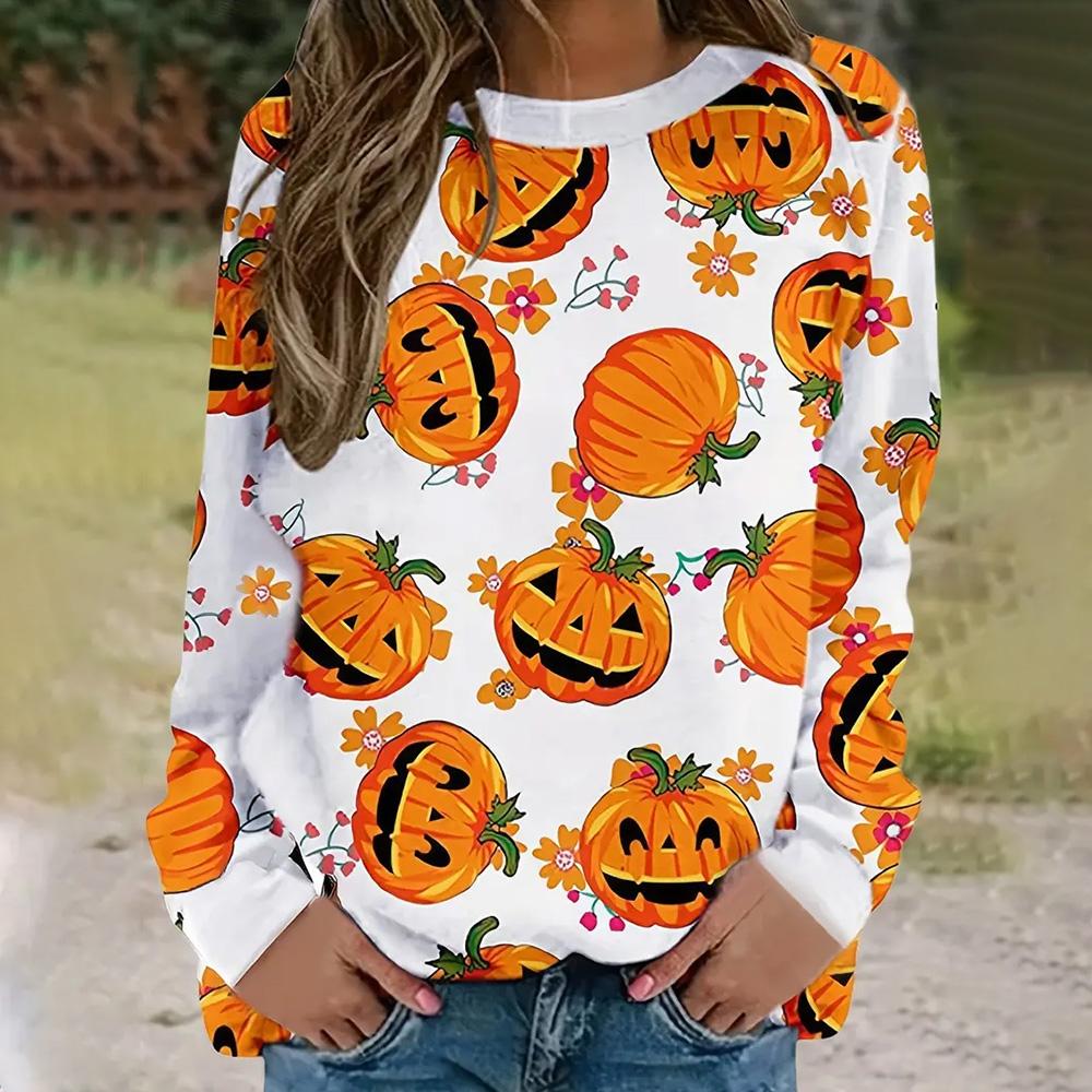 Fashion New Women's Long-Sleeved Exquisite 3d Halloween Witch Print Long-Sleeved Sweatshirt Spring And Autumn Classic Clothing