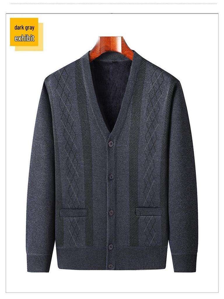 Warm Fleece-Lined Cardigan for Middle-Aged and Elderly Men: Knitted Sweater & Thick Grandpa Jacket