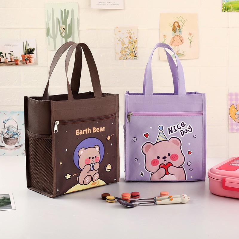 Large Waterproof Lunch Bag Kids - Cute Cartoon Canvas Insulated Food Carrier School Picnic Travel