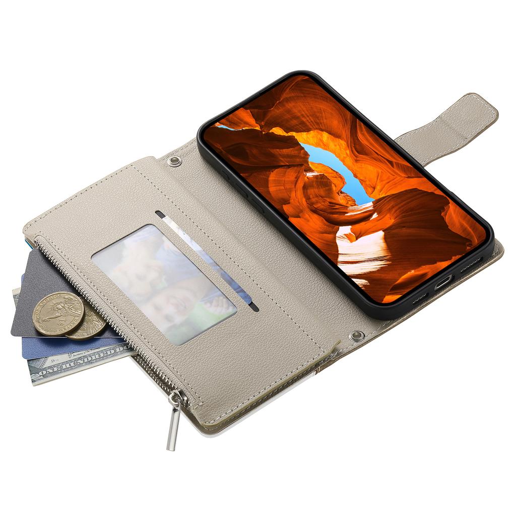 Für Samsung Galaxy S26 Hülle Reißverschluss Geldbörse Farbverlauf Leder Klapphandy Hülle mit Riemen