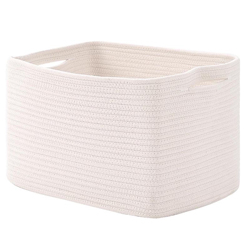 Rectangular Woven Storage Basket with Hollow Handles for Laundry and Toys