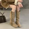 Mi Ting Inner Height-increasing Flat-bottomed Birkenstock Boots Women's Autumn and Winter Retro Belt Buckle Frosted Suede Stacked High Boots