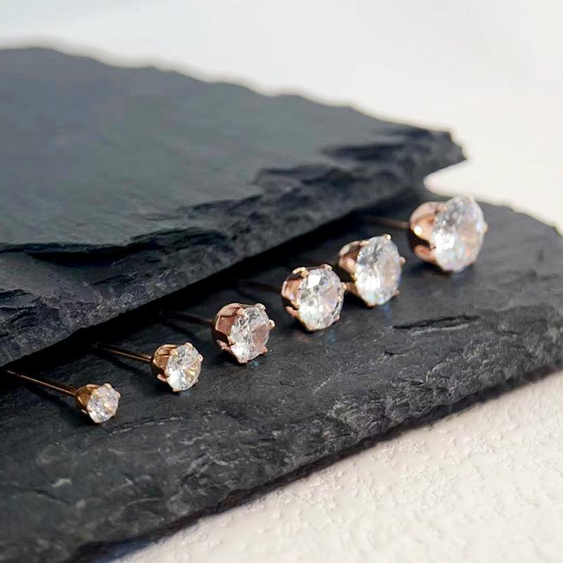 High-End European & American Minimalist Zircon Diamond Earrings - 18K Gold-Plated Titanium Steel, Fade-Resistant