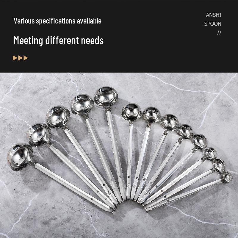 Stainless Steel Deepened Quantitative Spoon - Long Handle, Ounce Measure, Multiple Sizes, Ideal for Soups and Juices.