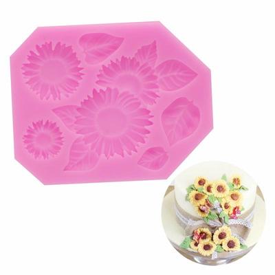 Silikonform für Fondant mit Sonnenblumen und Blättern zum Dekorieren von Kuchen und Basteln mit Ton