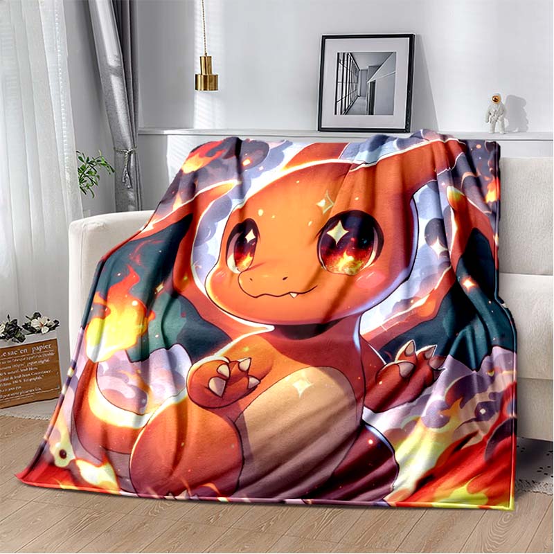 3D-Printed Cute Cartoon Charizard Blanket — Fluffy, Soft, and Warm Throw for Bedroom Decor and Home Comfort
