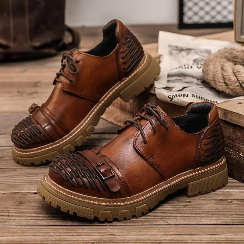Fashion Luxury Men Casual Leather Business Tooling Shoes Comfy Thick Bottom Italian Genuine Leather Oxford Shoes Outdoor Walking Shoes
