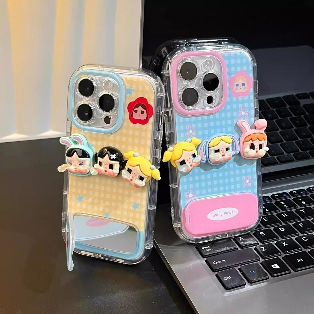 Three-dimensional crying baby stickers are suitable for Apple mobile phone case iPhone11 mirror holder anti-drop plaid protective case