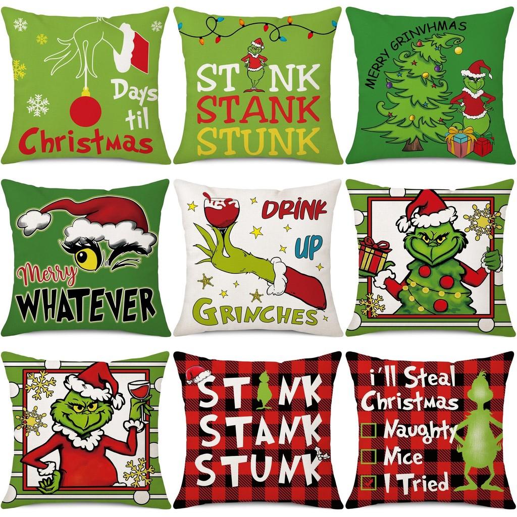 Cozy Green And Red Grinch Christmas Pillow Cover For Stylish Home Dcor 45x45cm