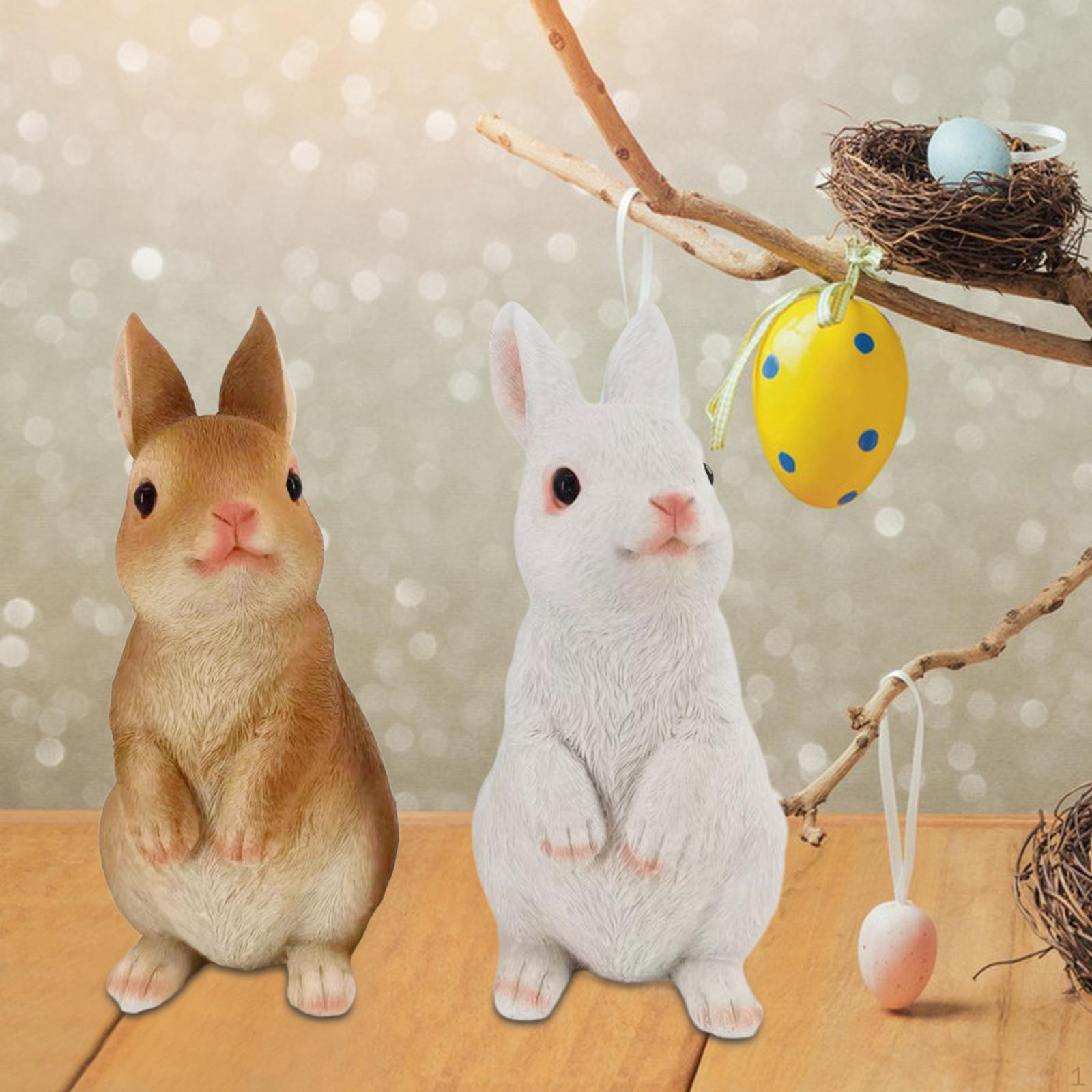 

2 Pieces Bunny Figurines Resin Easter Gifts, Small Sculptures Animal Statues for Office Outdoors