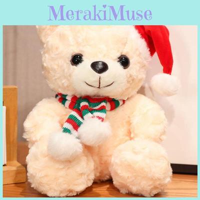 Christmas Teddy Bear Plush Toy Set With Hat Soft Pp Cotton For Kids Birthday Gift