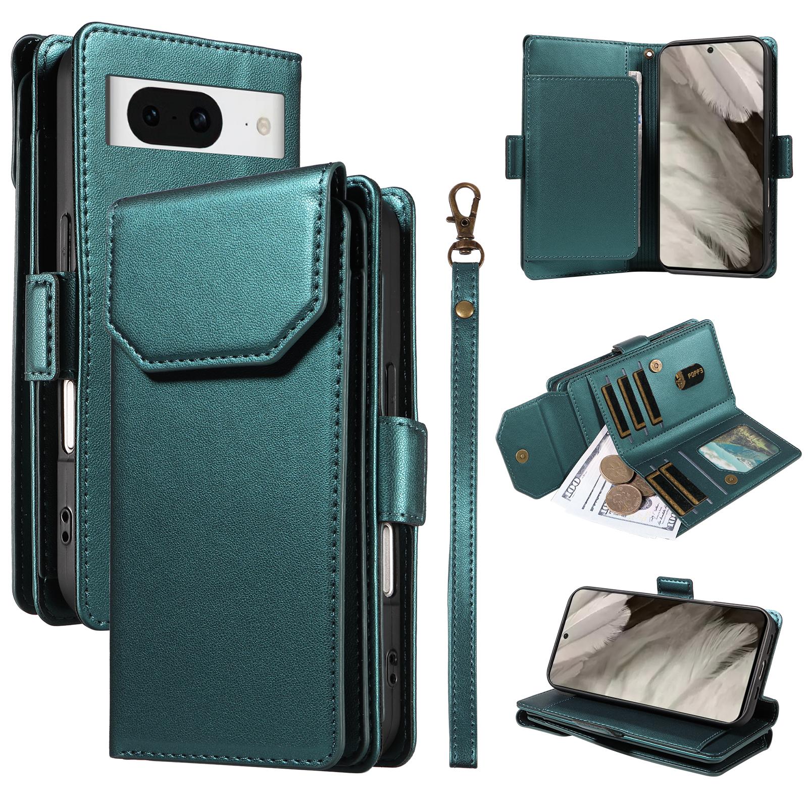 

Чохол для Google Pixel 8 з тримачем для кількох карток і ремінцем, чохол-підставка з PU шкіри Green