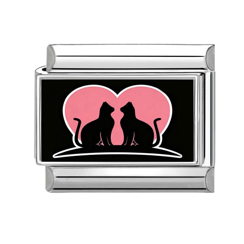 Schönes schwarzes Druckdesign Hase Katze Hund Blumen Herz Y2K Italienischer Charms Glieder Passend für 9mm Edelstahlarmband DIY Herstellung