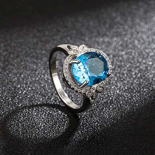 SACE GEMS Classic Copper Alloy The Butterfly Blue Zircon Ring Ladies Jewelry Wedding Promise Party Gift