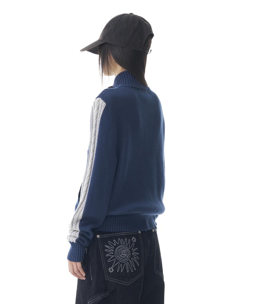 AAKAM Sun Jacquard Zip-Up Sweater (Navy)