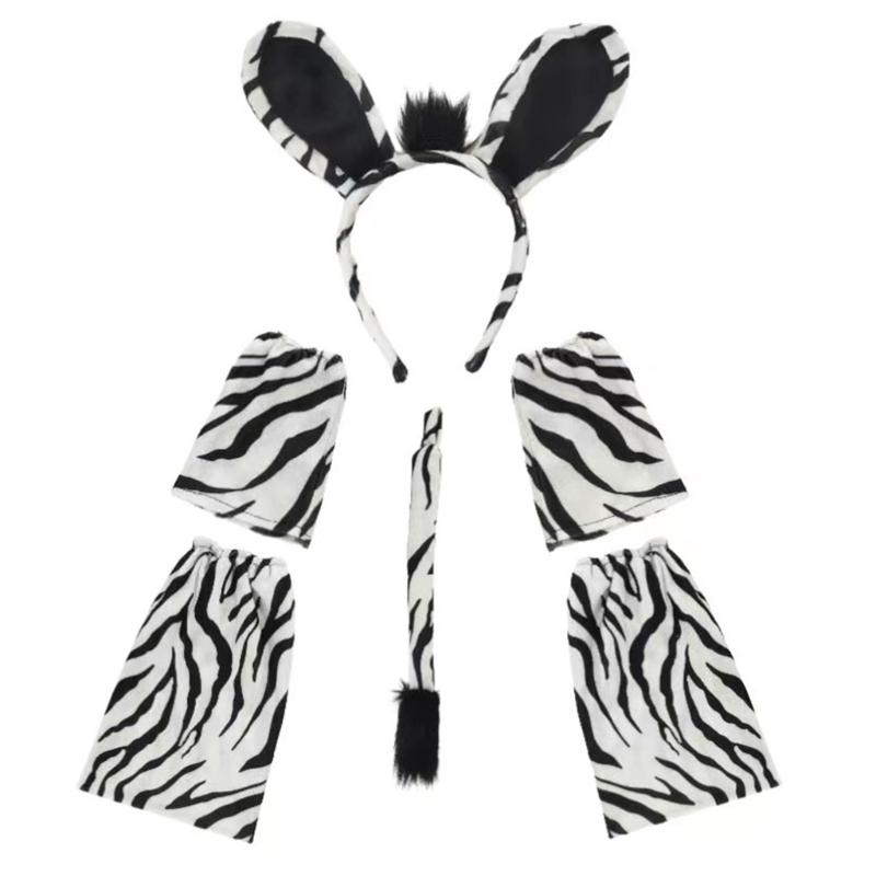 Deer/Elephant/Cheetah/Bear/Dog/Leopard Costume Set Ear Headbands Tail Bows Halloween Christmas Animal Cosplays Costume