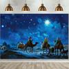Sternenlicht Weihnachts-Szene Hintergrundstoff - Die Heilige Familie und die Heiligen Drei Könige in der Wüstenkrippe, aus Polyester gefertigt