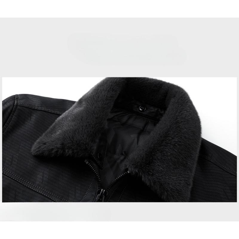 Thickened Genuine Leather Jacket for Men, Sheepskin Lapel Leather Jacket, Warm Casual Down Jacket, Fur Integrated Jacket